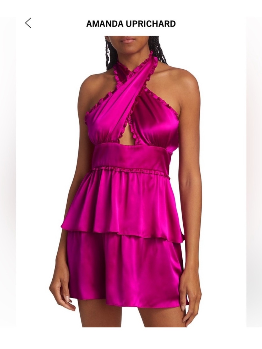 Amanda Uprichard XS 100% silk hot Barbie pink Fuchsia satin Halter Mini Dress